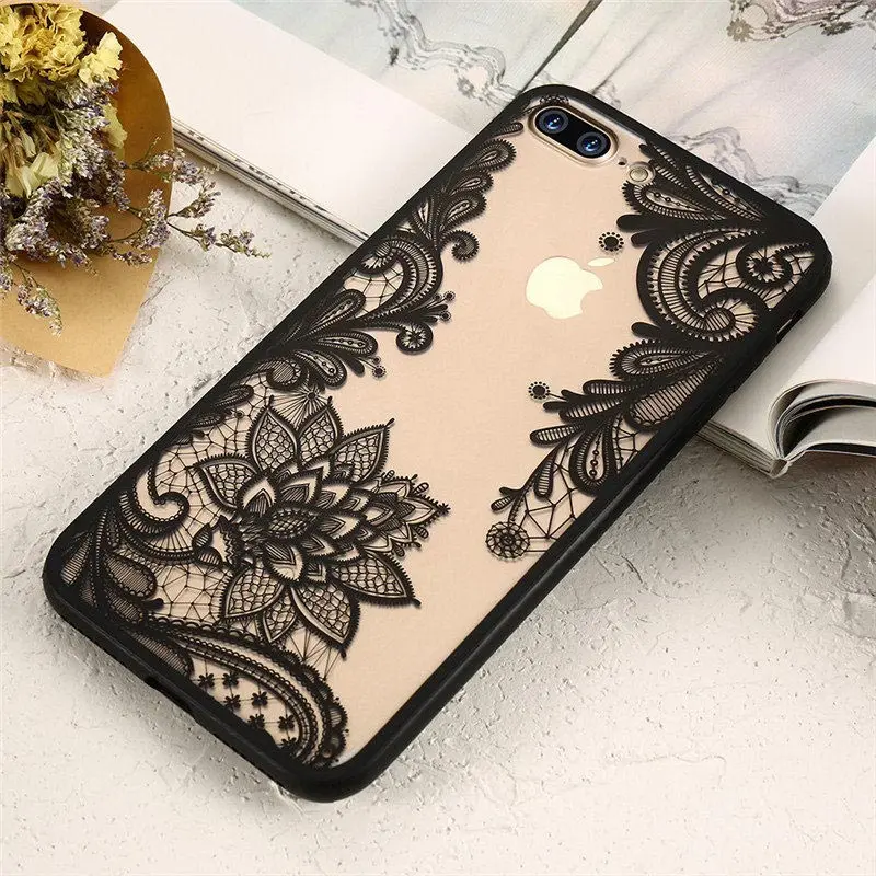 Black KISSCASE чехол для iPhone XR 5s 5 Se 6 7 8 Plus роскошный кружевной цветок задняя крышка для iPhone 8 7 Plus 6 S Plus XS Max XR X Capinhas - Цвет: Black