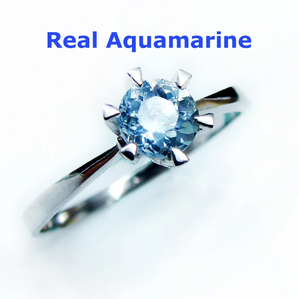 Женское кольцо с аквамариновым камнем из серебра 925 пробы 5 мм вечерние ювелирные