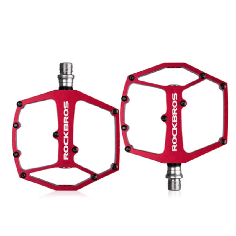 Red Bicycle Pedals ROCKBROS MTB велосипедные педали герметичный DU подшипник алюминиевый сплав велосипедные педали полый Сверхлегкий нескользящий шип велосипедная часть плоская - Цвет: Red Bicycle Pedals