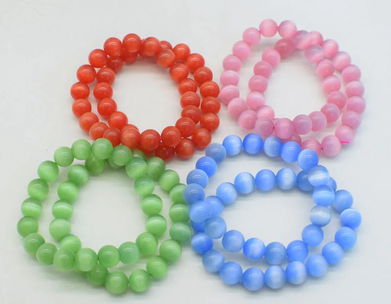 Красный/розовый/зеленый/синий кошачий глаз Круглый браслет 10 мм 7 5 дюйма оптовая