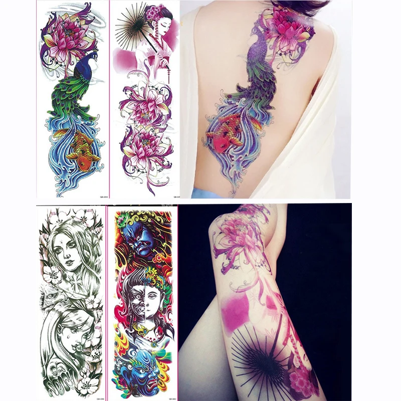 Временные татуировки-наклейки 4 шт. красивый павлин полный цветок татуировка с