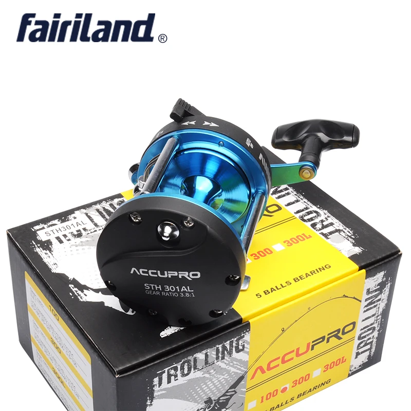 

Fairiland 5BB 3.8:1 Trolling Boat Fishing Reel RIGHT HAND 496g/17.5oz Drum Trolling Reel Two Color Avail casting reels