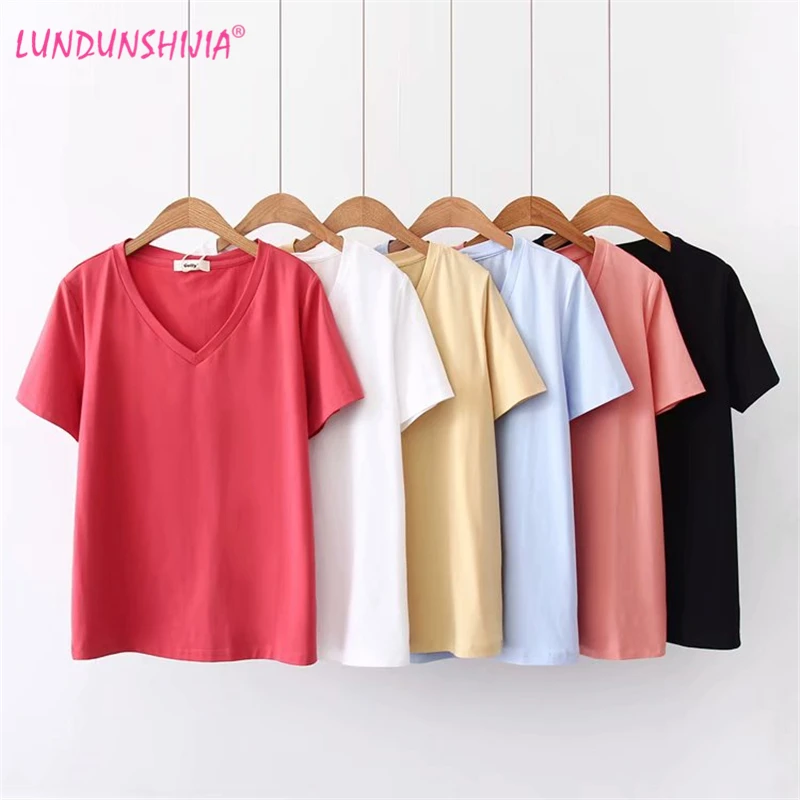Модная женская футболка LUNDUNSHIJIA из 100% хлопка высокого качества лето 2019