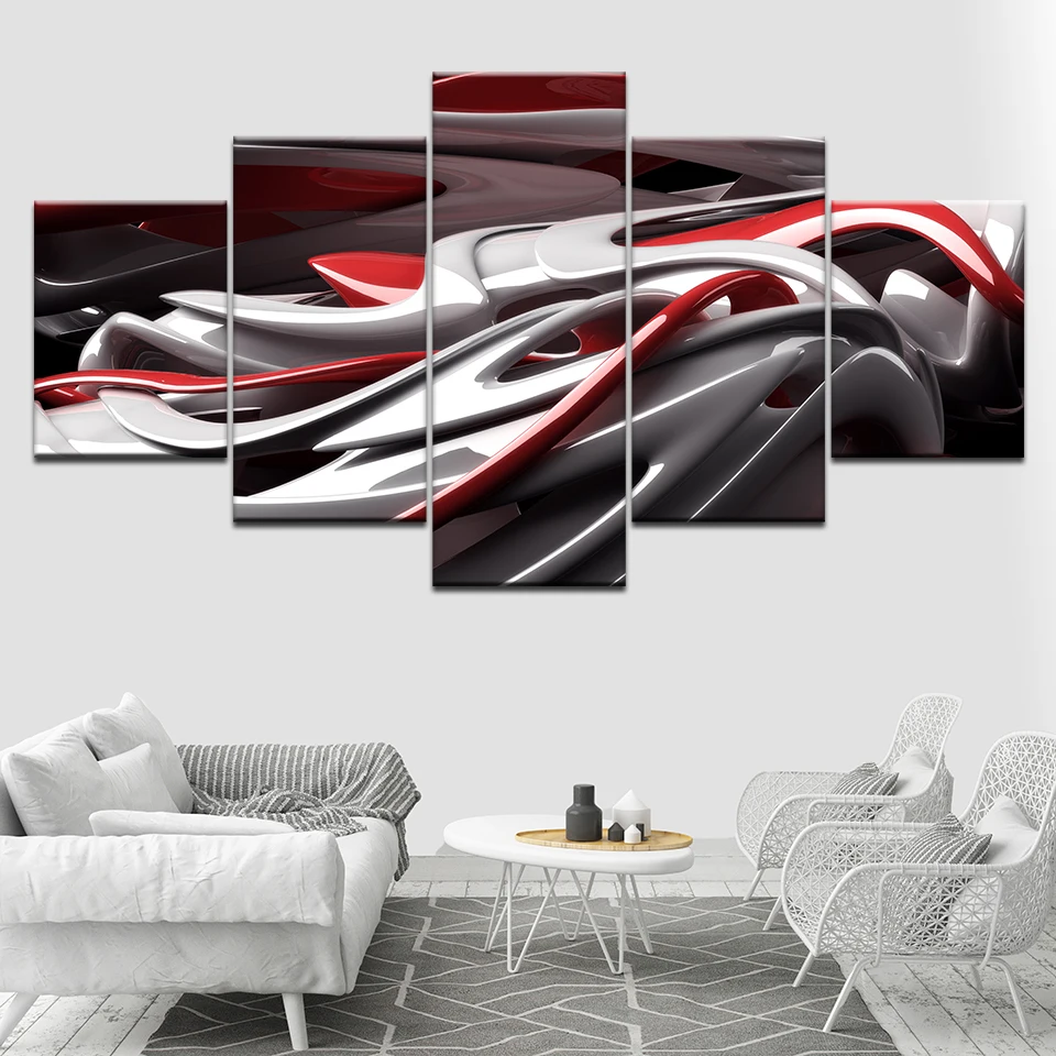 Cool Red and white abstract 5 Piece HD Wallpapers Art Canvas Print modern Poster Modular art painting for Living Room Home Decor | Дом и сад