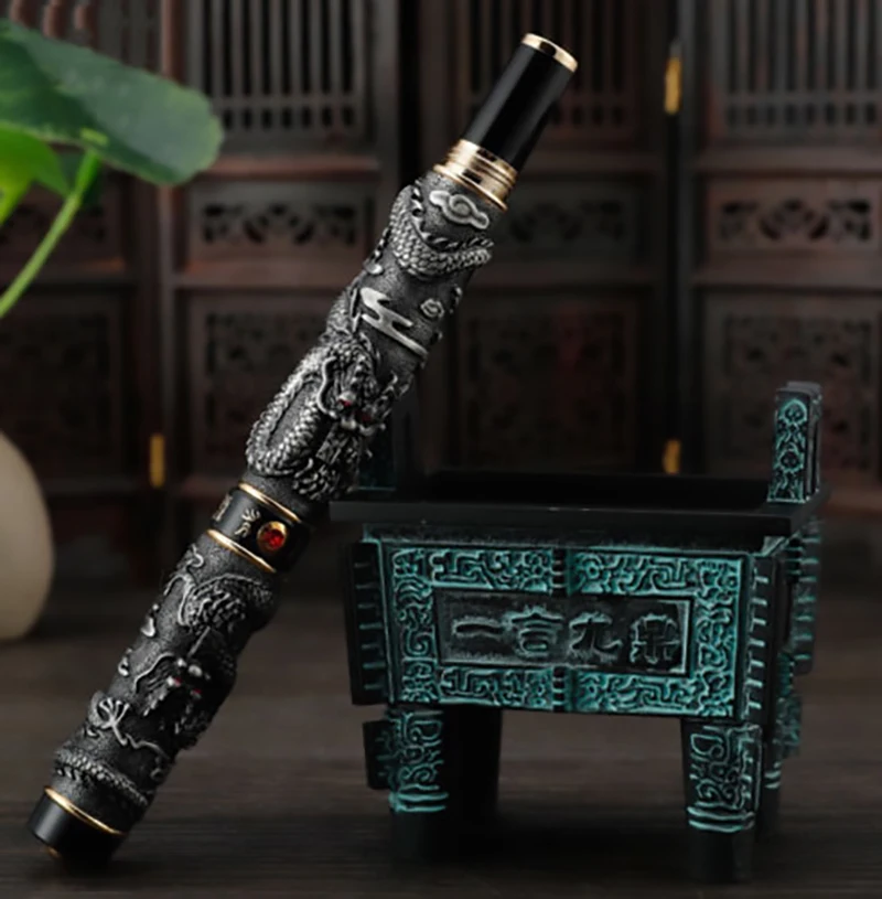Jinhao потрясающая бронзовая металлическая авторучка держатель роликовая ручка Дисплей Стенд Карандаш Чехол ручка сумка 3D тиснение благородная коллекция подарок