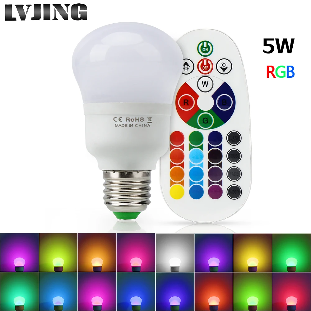 5 Вт E27 16 видов цветов RGB магический светильник лампа 110 В 220 в 85 265 rgb Светодиодный с