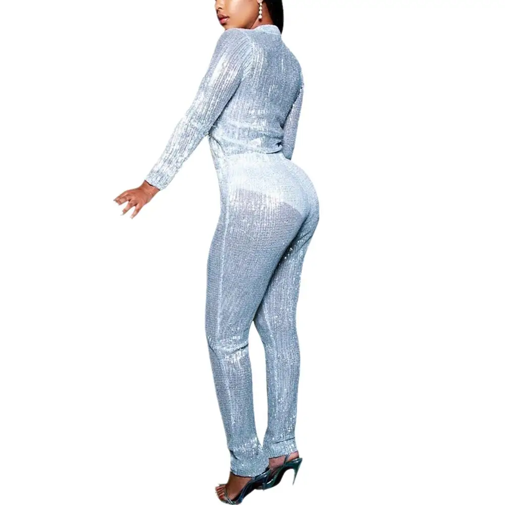 Для женщин сексуальная одежда с длинным рукавом блестками свободные Playsuit