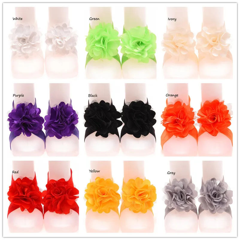 1Pairs Tulle Twirl Flower Newborn Barefoot Sandals Lovely Feet Decoration Shoes |