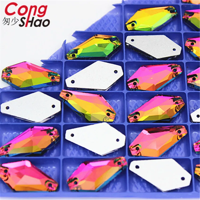 Cong Shao 50 шт. 11*20 мм AB красочные плоские стеклянные шестигранные стразы камни и