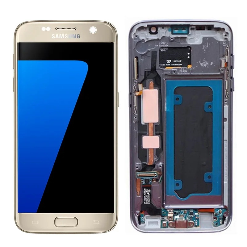 5,1 ''Супер AMOLED ЖК дисплей для samsung Galaxy S7 G930 G930F SM-G930F дисплей сенсорный экран дигитайзер Замена с рамкой - Цвет: Gold With Frame