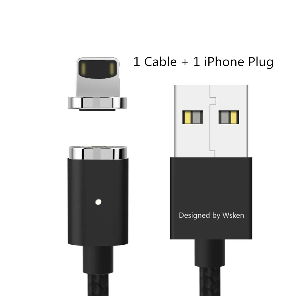 Black for iPhone Магнитный кабель WSKEN Mini 2 USB для iPhone 5, 5S, 6, 7, 8 Plus, samsung, IOS/Micro USB, кабель для быстрой зарядки, светодиодный индикатор - Цвет: Black for iPhone