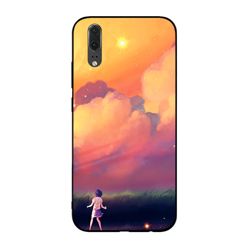 Черный и белый художественный анимационный мягкий чехол для Huawei Y6 Y7 Y9 Prime 2017 2018 2019