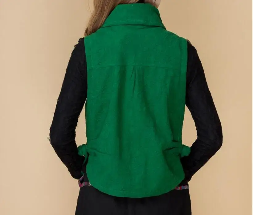 Женская Новая Модная хлопковая и льняная куртка с вышитым воротником пуговицами