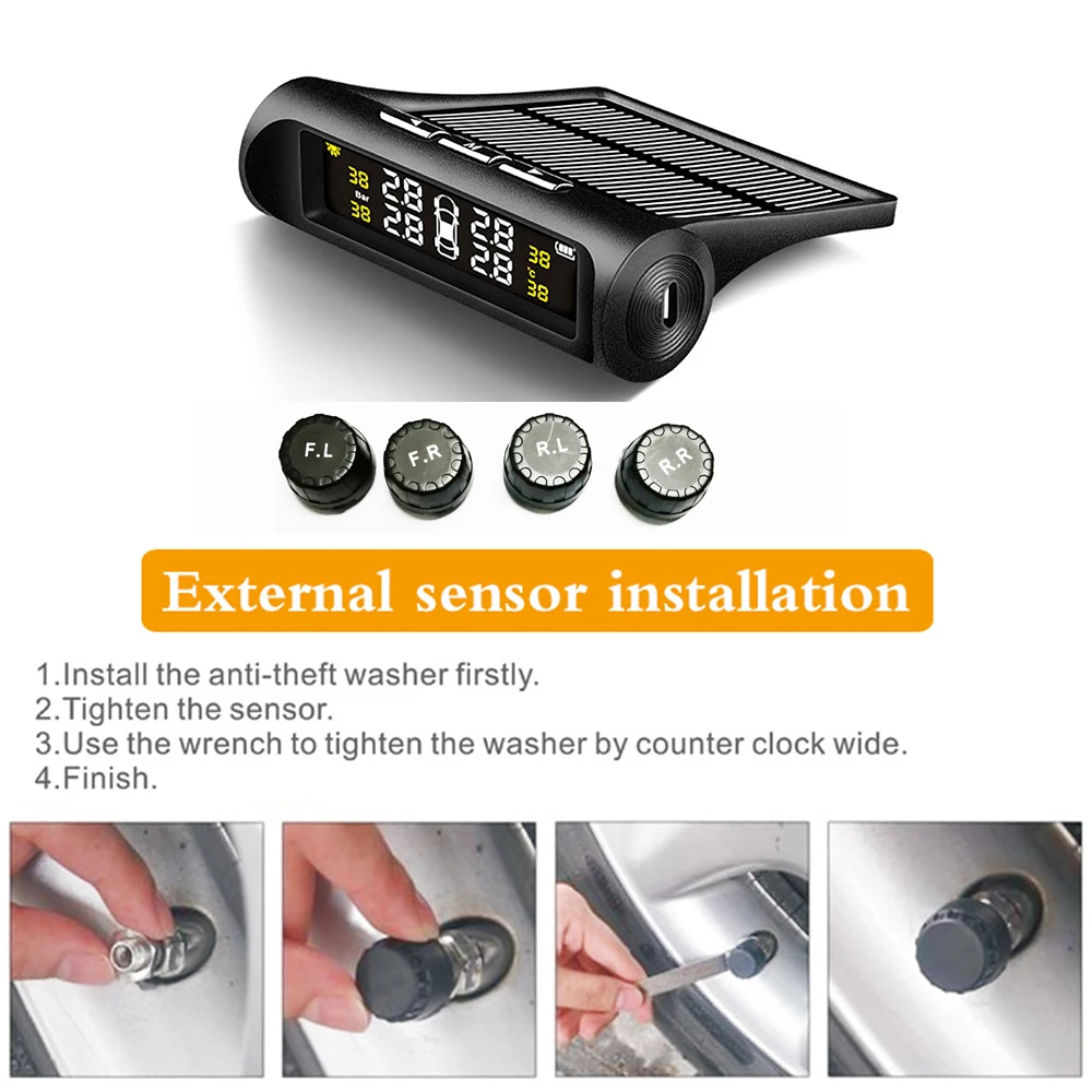 Солнечный TPMS автомобильных шин давление сигнализации мониторинга системы ЖК