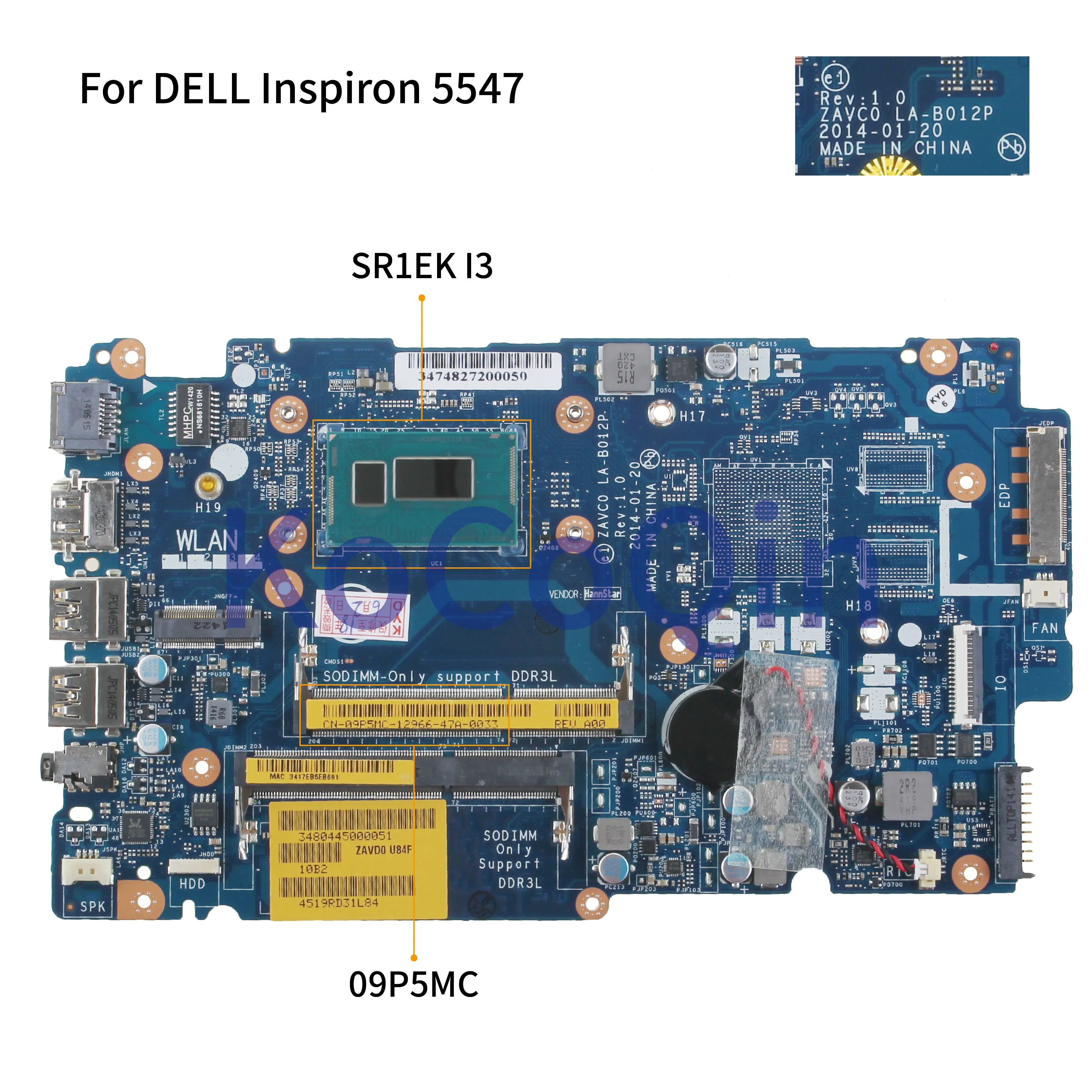 KoCoQin материнская плата для ноутбука DELL Inspiron 5547 5542 5442 5447 ZAVC0 LA B012P CN 09P5MC SR1EK I3