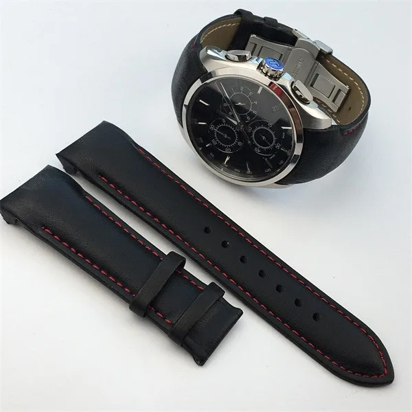 black red noclasp Натуральная телячья кожа ремешок для часов Tissot COUTURIER T035 T035617/627 T035439 ремешок для наручных часов 22/23/24 мм щетка с пряжкой - Цвет ремешка: black red noclasp
