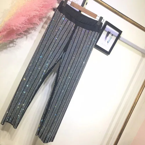 Женские Подиумные шикарные укороченные брюки с блестками украшенные