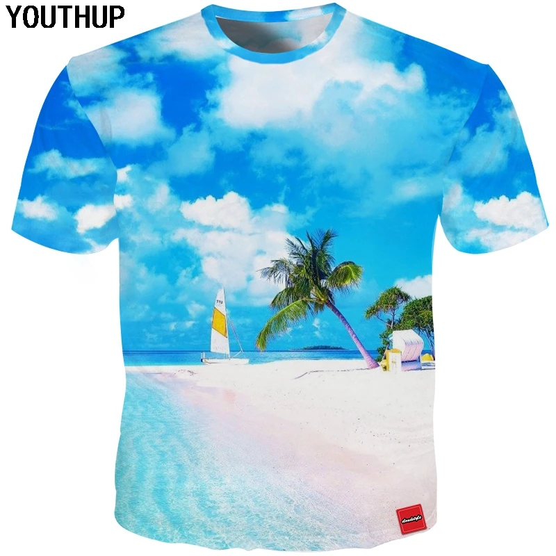 YOUTHUP 2020 Harajuku Мужская 3D футболка небо пляжный принт праздничная повседневные