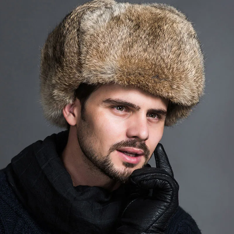 Русская Кожаная шапка с мехом защитная бомбер для мужчин зимняя из меха енота