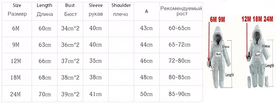 

Winter 2021 baby jumpsuits parka 6M-24M jackets coats for baby snow wear , duck down coats & outerwear infant winter snowsuit