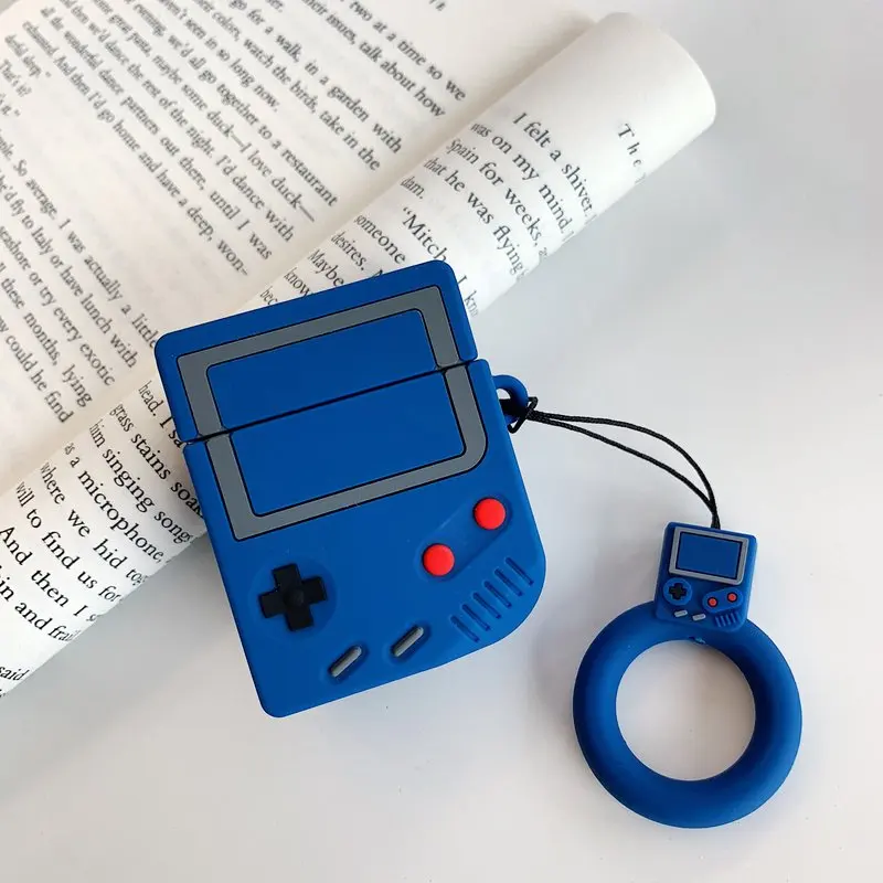 Палец кольцо ремешок беспроводные наушники защитный чехол 3D Ретро Gameboy силиконовые наушники чехол для Apple AirPods 1 2 зарядная коробка - Цвет: blue