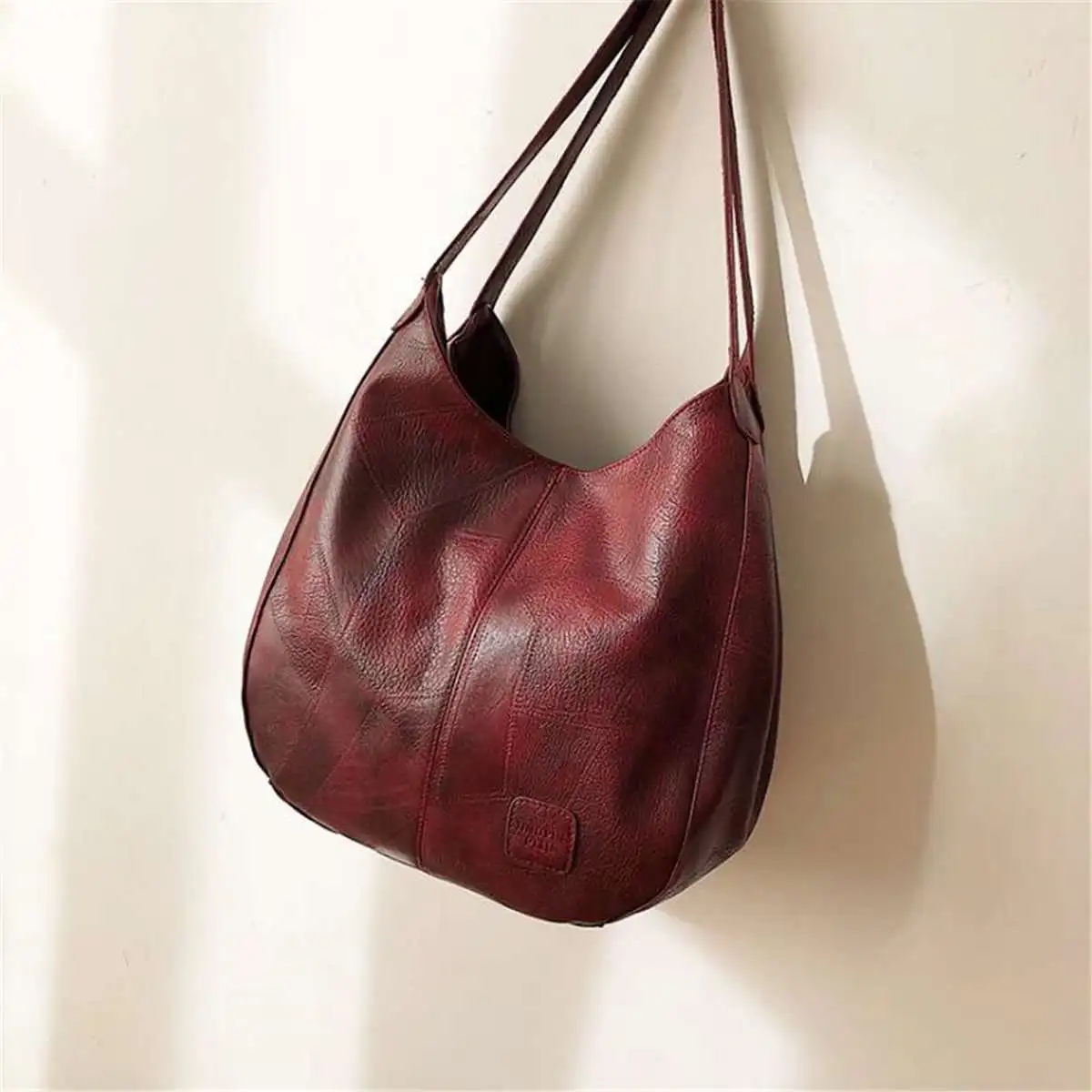 Wine Red Роскошные женские сумки, дизайнерские женские кожаные сумки-Хобо, винтажные сумки-мессенджеры на плечо, большие вместительные сумки - Цвет: Wine Red