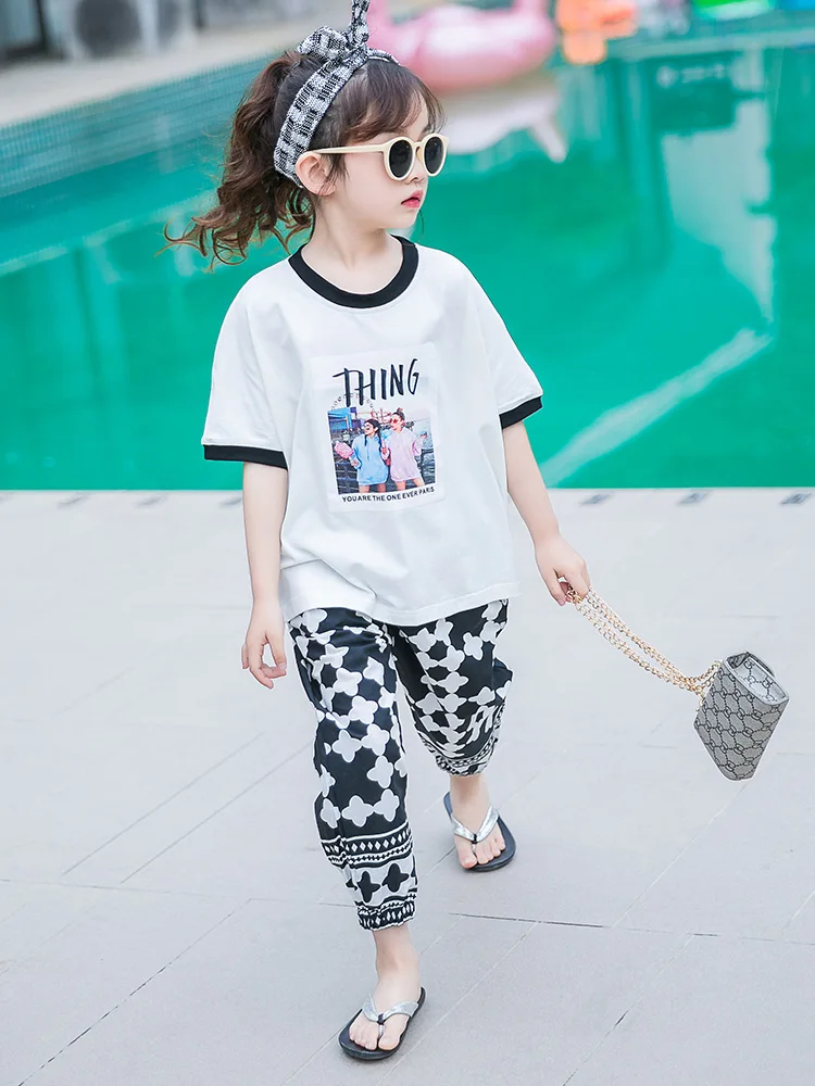 Комплект летней одежды для маленьких девочек 2019 г. футболка с короткими рукавами