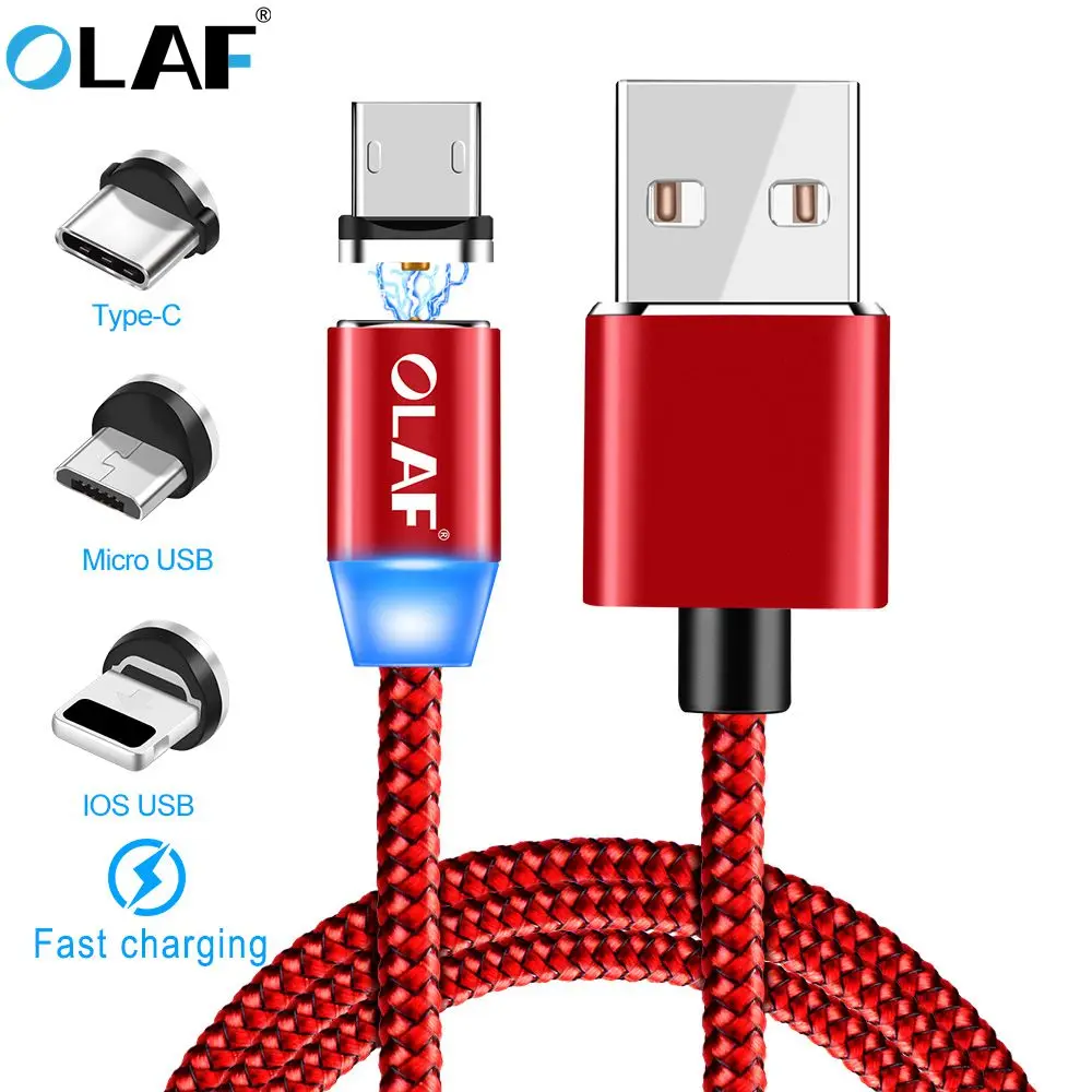 Магнитный USB кабель OLAF 1 м/2 м магнитный шнур для быстрой зарядки iPhone Xs Max XR Type c Samsung