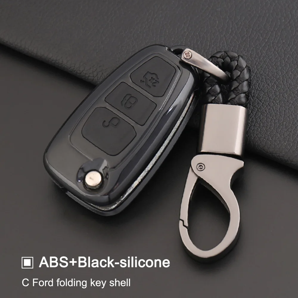 ABS-Black Углеродное волокно автомобиля дистанционного брелок оболочки чехол для Ford C-Max S-Max Focus 3 MK2 MK3/Galaxy Mondeo Transit Fiesta/Kuga Escape - Название цвета: ABS-Black