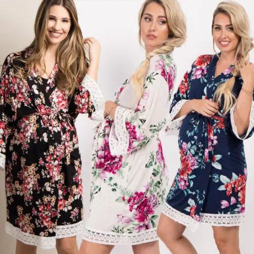 Женская ночная рубашка с длинным рукавом и V образным вырезом|Халаты| |