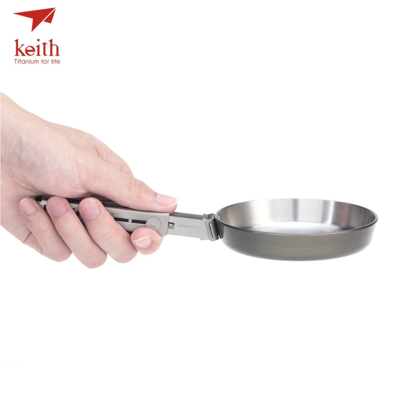 買取 をキース 140 ミリリットルチタンミニ卵フライパンポータブルと折りたたみハンドル調理器具ハイキングキャンプピクニック食器 Ti6032