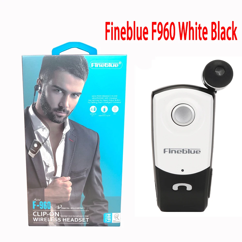 Fineblue F960 Bluetooth Наушники Беспроводные громкой связи наушники гарнитура с микрофоном Звонки напоминают вибрацию износ пульт на прищепке - Цвет: White Black WITH BOX