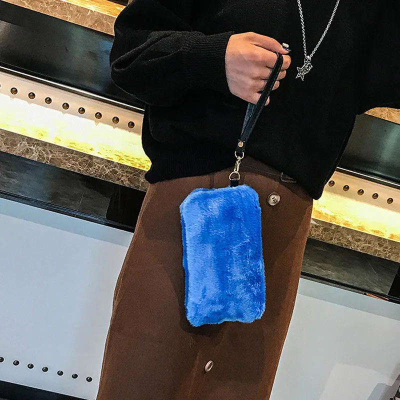 Женский кошелек на молнии однотонный плюшевый Кошелек для мобильного телефона