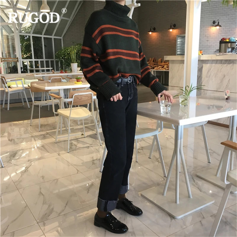 Свитер женский в полоску с высоким воротником | Женская одежда