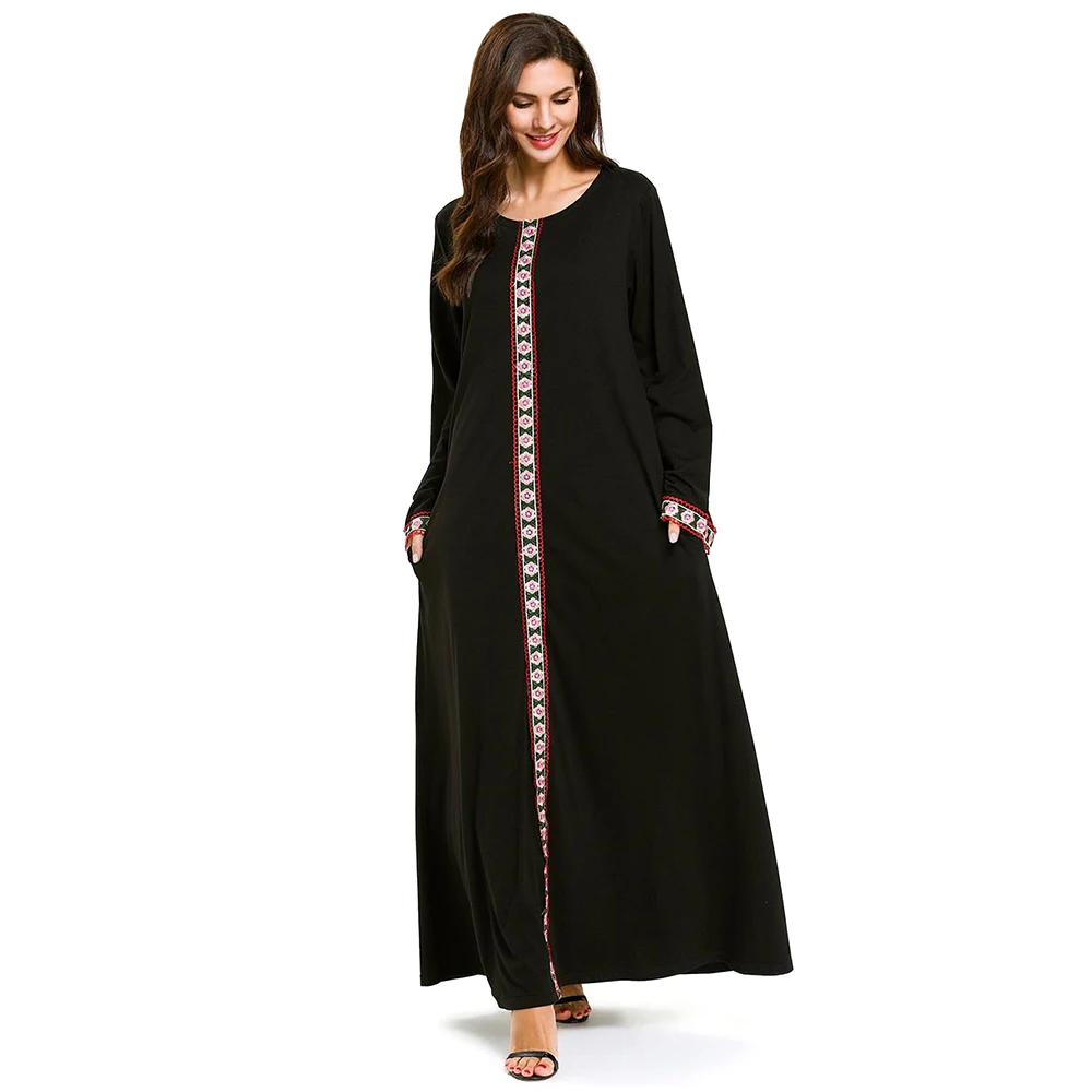 Бангладеш Дубай Абая для женщин малазийский хиджаб вечернее платье djelaba femme мусульманское платье исламское одежда Восточный халат из марокена - Цвет: Black