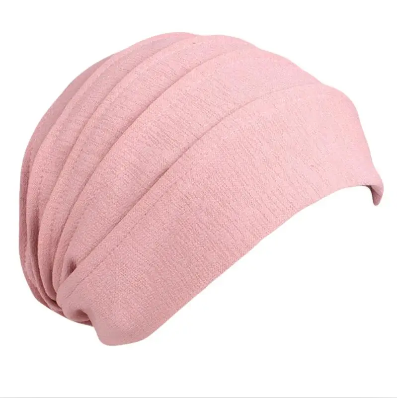 Flesh Pink Модная новинка, Женская хлопковая шапка для сна, Шапка-бини, мусульманская тюрбан для выпадения волос, химиотерапия шляпа, плиссированная, для женщин, 6 цветов - Цвет: Flesh Pink