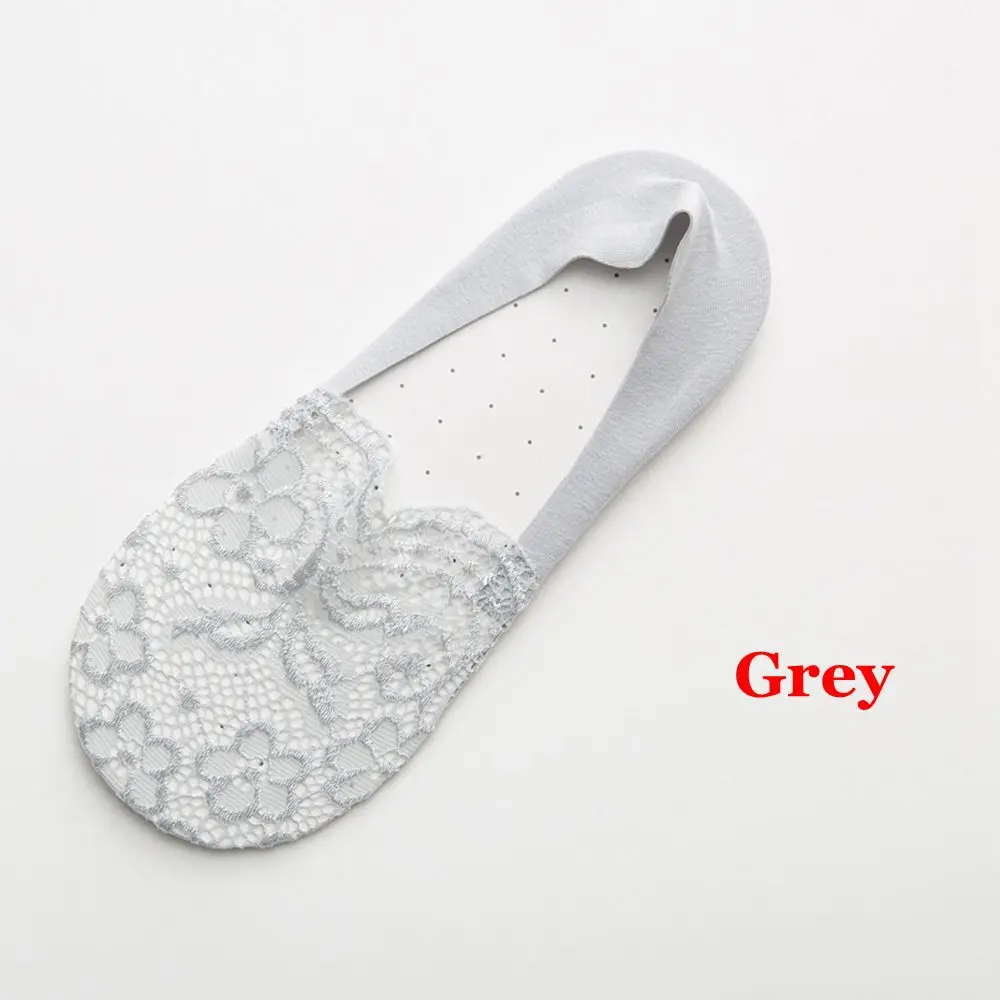 Style2-Grey Модные женские летние носки, невидимые противоскользящие подследники, хлопковые кружевные носки с цветочным узором, носки с высокой пяткой - Цвет: Style2-Grey