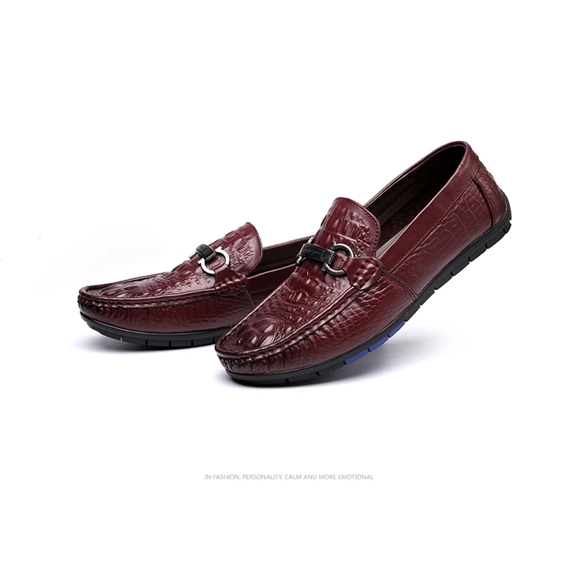 WENYUJH Genuine Leather Mens Moccasins Shoes Crocodile Slip On Breathable Casual Loafers Comfortable Driving Footwear | Обувь