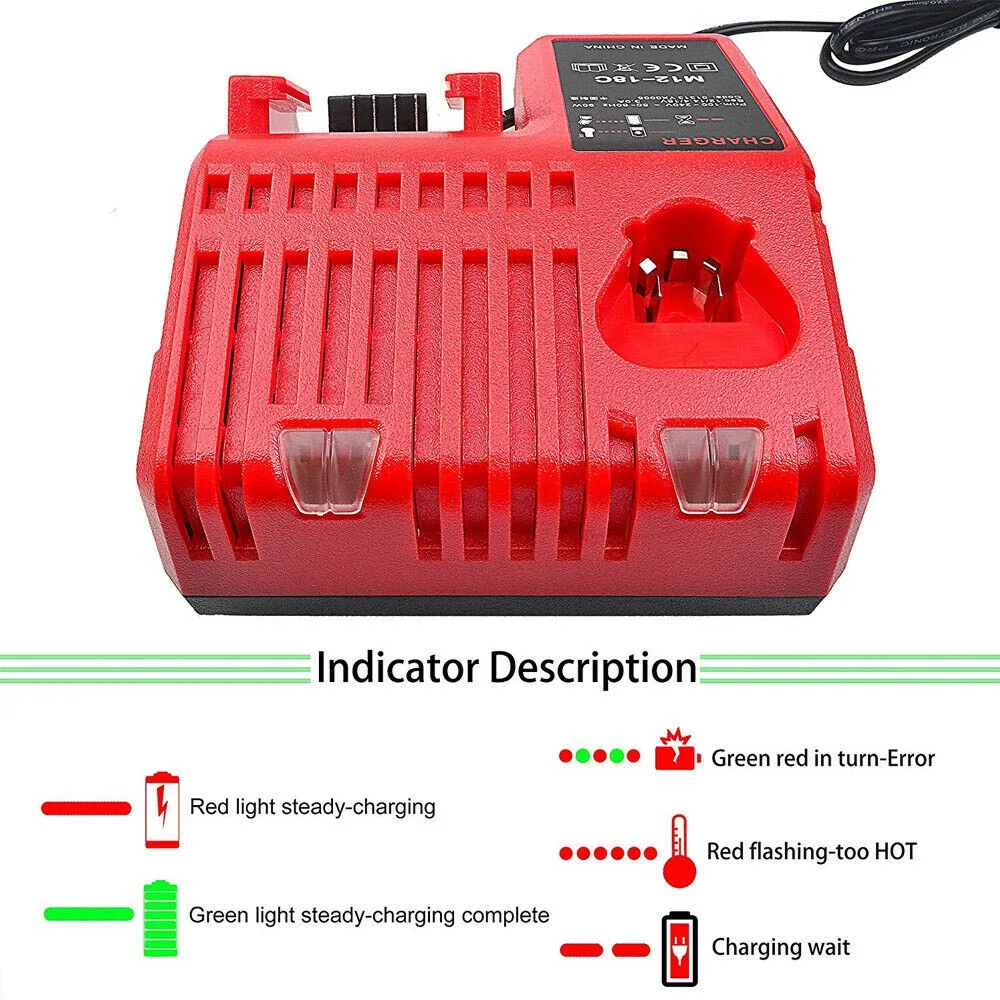 Powstro 12-18 в умное зарядное устройство для Milwaukee M12-18FC 12-18 в литий-ионная мульти напряжение быстрое зарядное устройство Великобритания вилка ABS черная зарядка