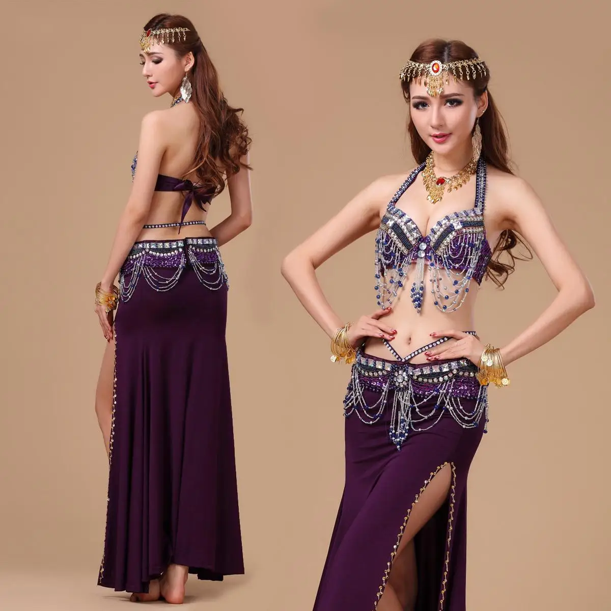 Женский костюм для танца живота комплект из 3 предметов: бюстгальтер + пояс