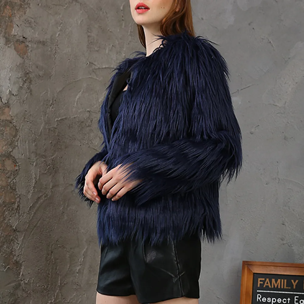 Women's winter warm fashion thick round neck long-sleeved jacket solid color short artificial fur Parker cardigan | Женская одежда