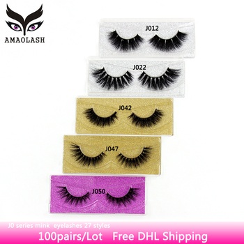 AMAOLASH 100 Pairs/Lot False Eyelashes 3D Mink Lashes High Volume Thick Natural Long Eyelashes Extension 27 Styles Free DHL