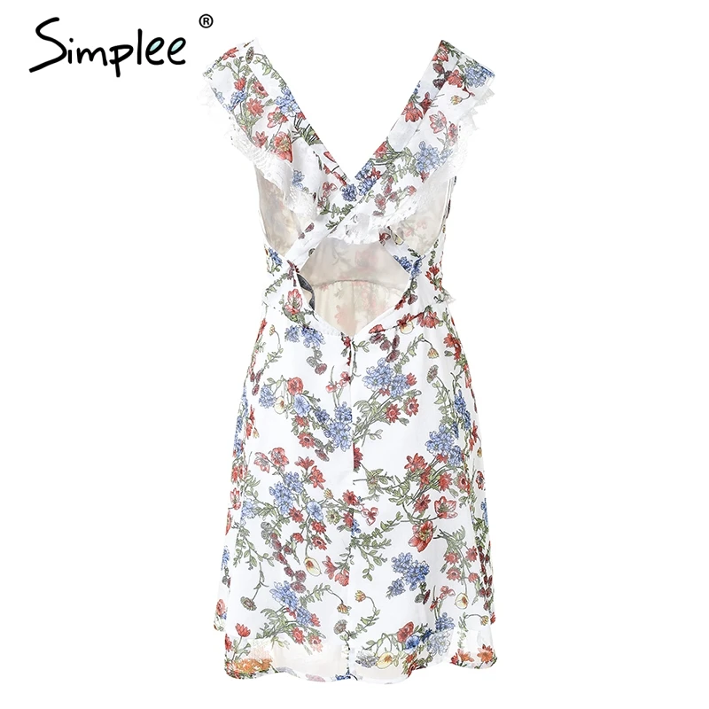 Женское летнее короткое платье Simplee с оборками пикантное без рукавов открытой