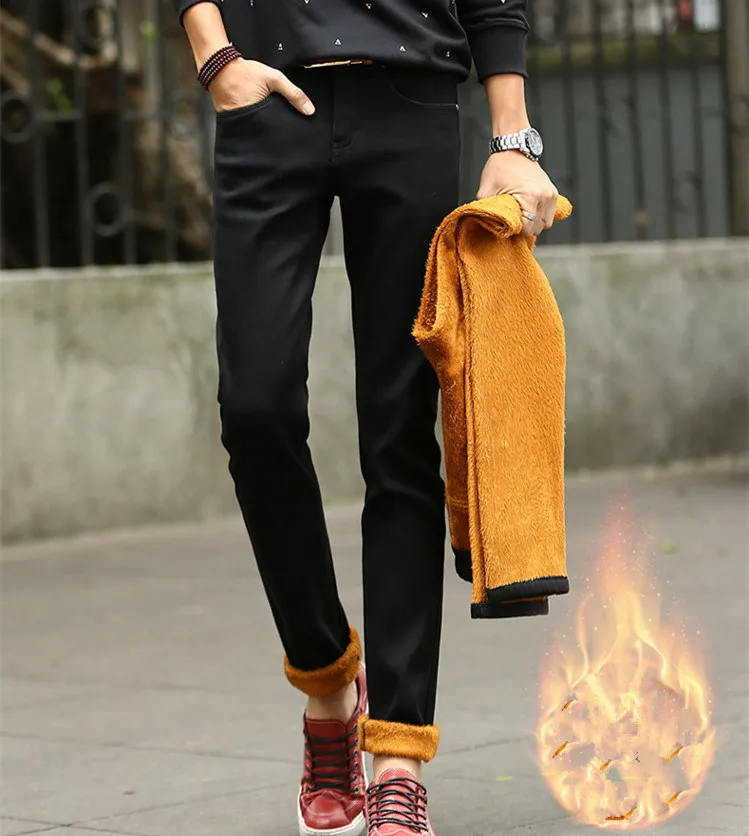 Add wool man stretch jeans warm feet cultivate one's morality pants | Мужская одежда