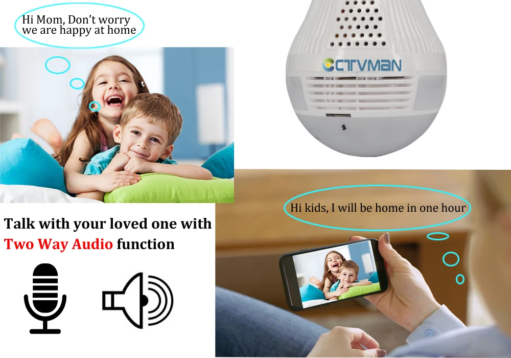 CTVMAN 360 камера Облачное хранилище 1080P 2mp ip-камера wifi рыбий глаз H.265 лампа камера панорамная VR ночное видение беспроводная CCTV