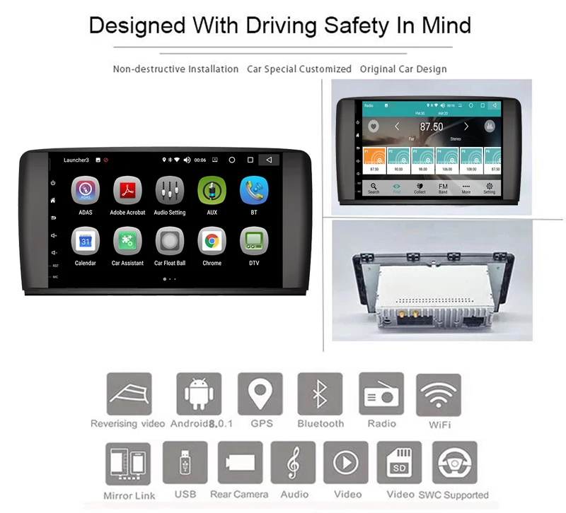 Автомобильный мультимедийный плеер GPS Android 8 0 4G/32G 2 Din для Mercedes/Benz R W251 (2006 г.) R280 R300 R320