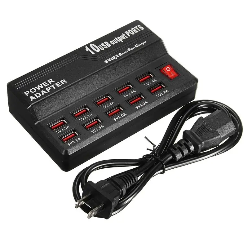 Штепсельная Вилка для ЕС/США/Великобритании, 5 В, 9A, 10 usb-портов, настенное зарядное устройство, зарядное устройство переменного тока, usb-удлинитель, переходник для смартфонов