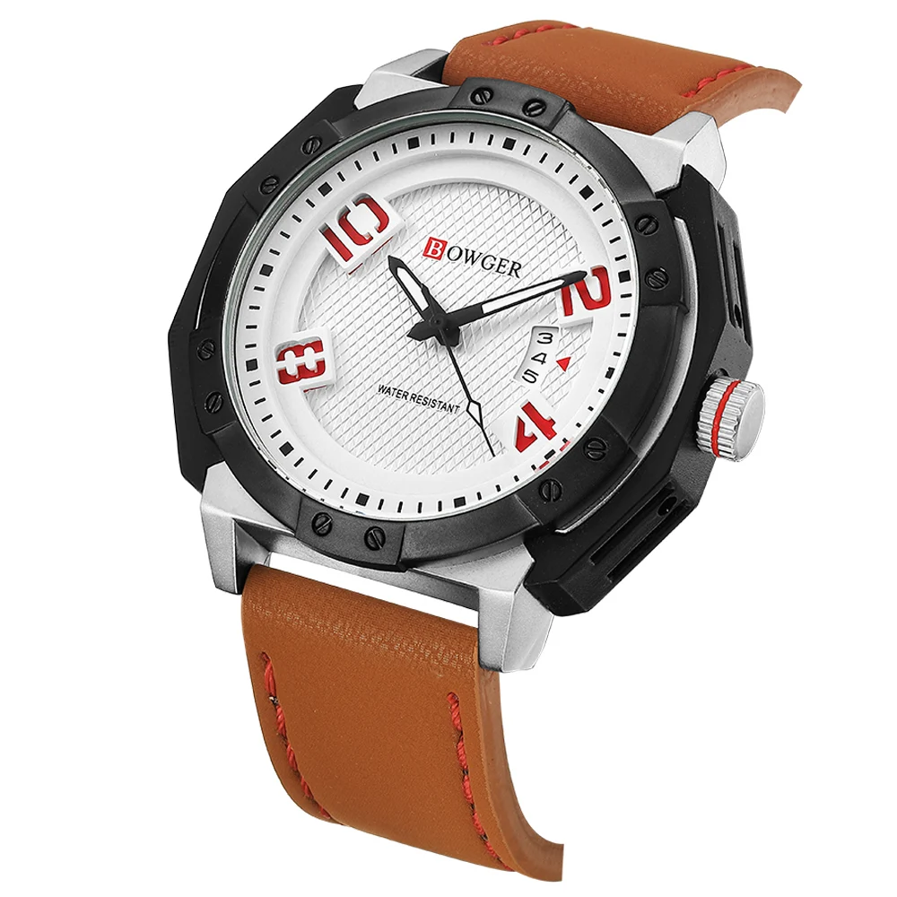 Bowger Ретро Дизайн кожаный ремешок часы Для мужчин Лидирующий бренд Relogio Masculino 2018 NEW