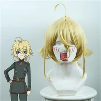 new anime saga of tanya the evil wig cosplay tanya von degurechaff wigs short blonde yellow party wig with chip ponytail