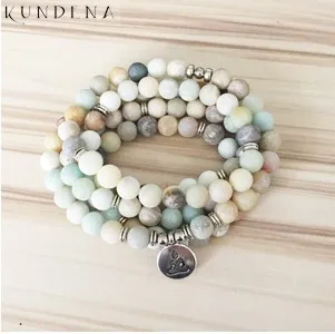 Buddha 8 мм матовый Матированный Амазонит браслет 108 молитвенные бусины Лотос Ом запястье человек 108 Амазонит бусы Мала Браслет - Окраска металла: Buddha
